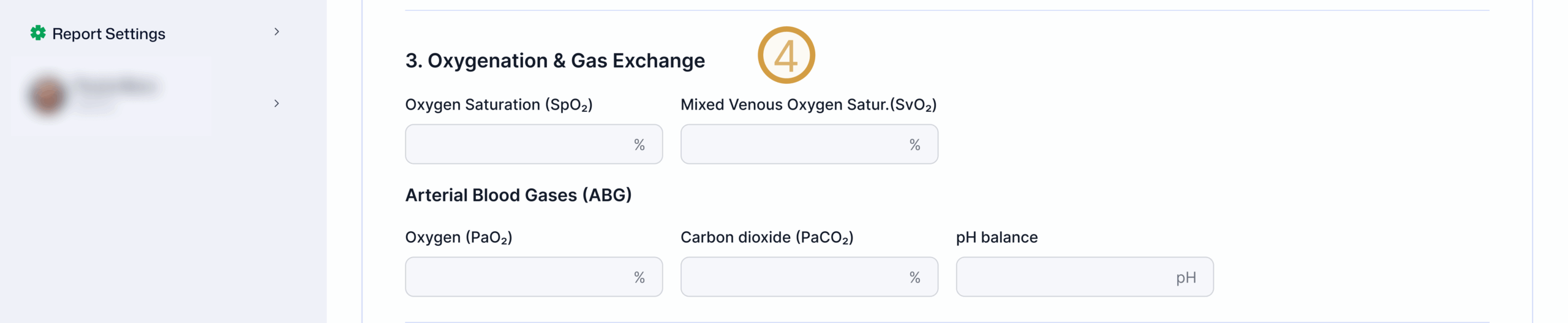 Gas exchange and oxygenation metrics for donor transplant assessment, showing ABG values like PaO₂, SpO₂, and pH levels